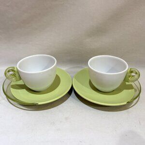 Set of 2 Guzzini Espresso Cups and Saucers Light Green Made in Recanati Italy
